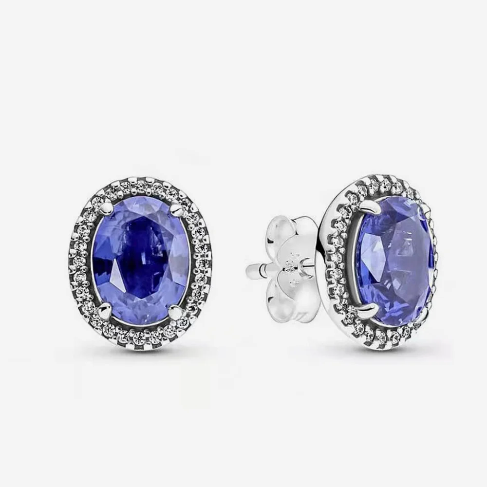 

925 Sterling Silver Earring Accessories 2021 Winter Sparkling Blue Zircon Studs Earring For Women Birthday Jewelry Making Gift