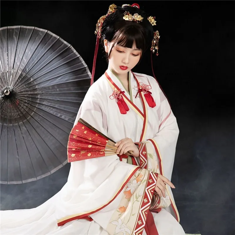 

Hanfu Китайская традиционная одежда для женщин с цветочной вышивкой свободная сказочная танцевальная сценическая одежда винтажная уличная о...