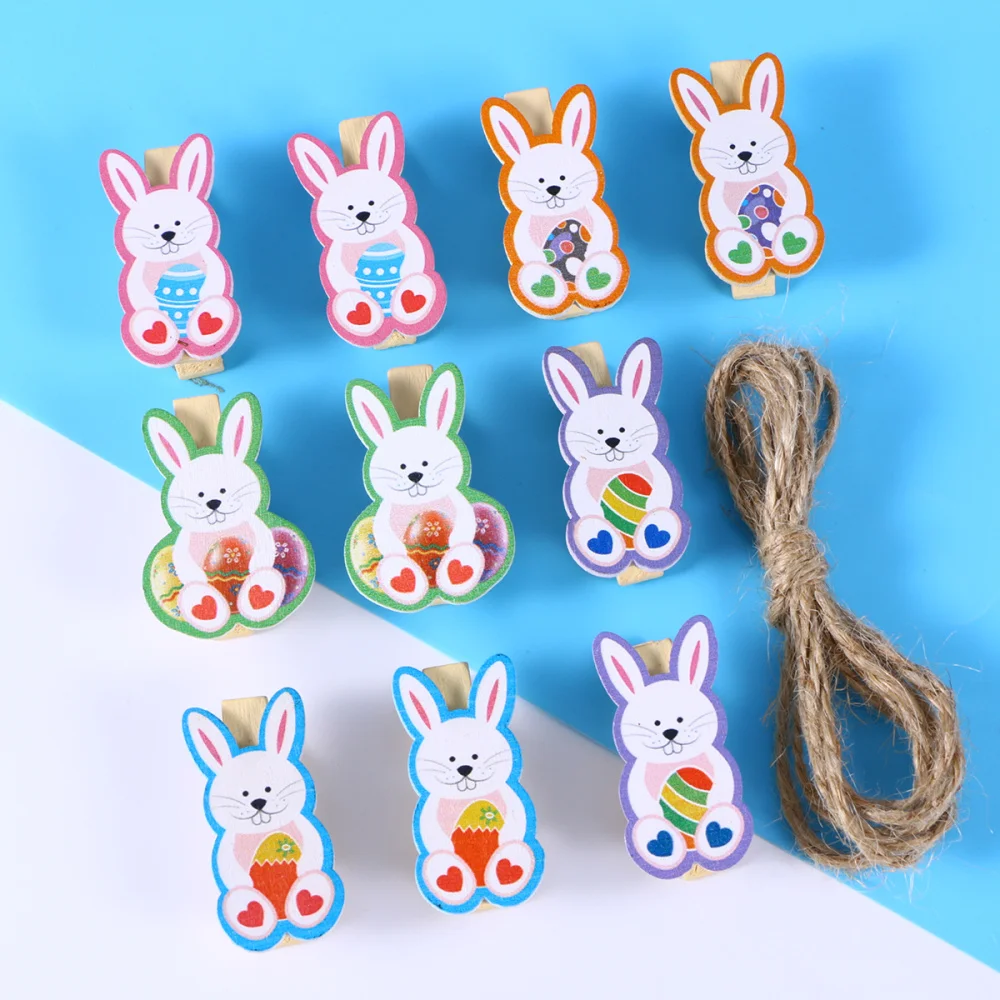 

10pcs Lovely Rabbit Wooden Pegs Photo Clips Note Memo Holder Easter Party Favor