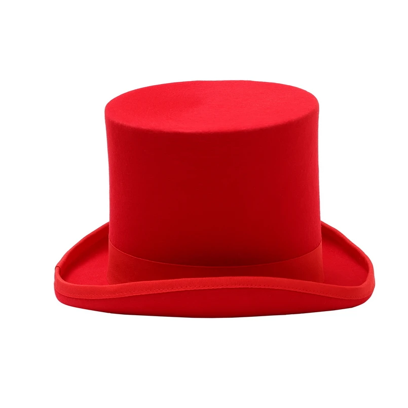 GEMVIE 17cm 100% Wool Felt Red Top Hat Costume Fedora Cylinder Hat for Women/Men Topper Mad Hatter Party Derby Magician Hat