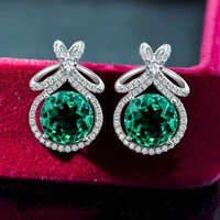 luxury 100 925 sterling silver earring 10mm emerald aquamarine high carbon diamond stud earrings for women party fine jewelry