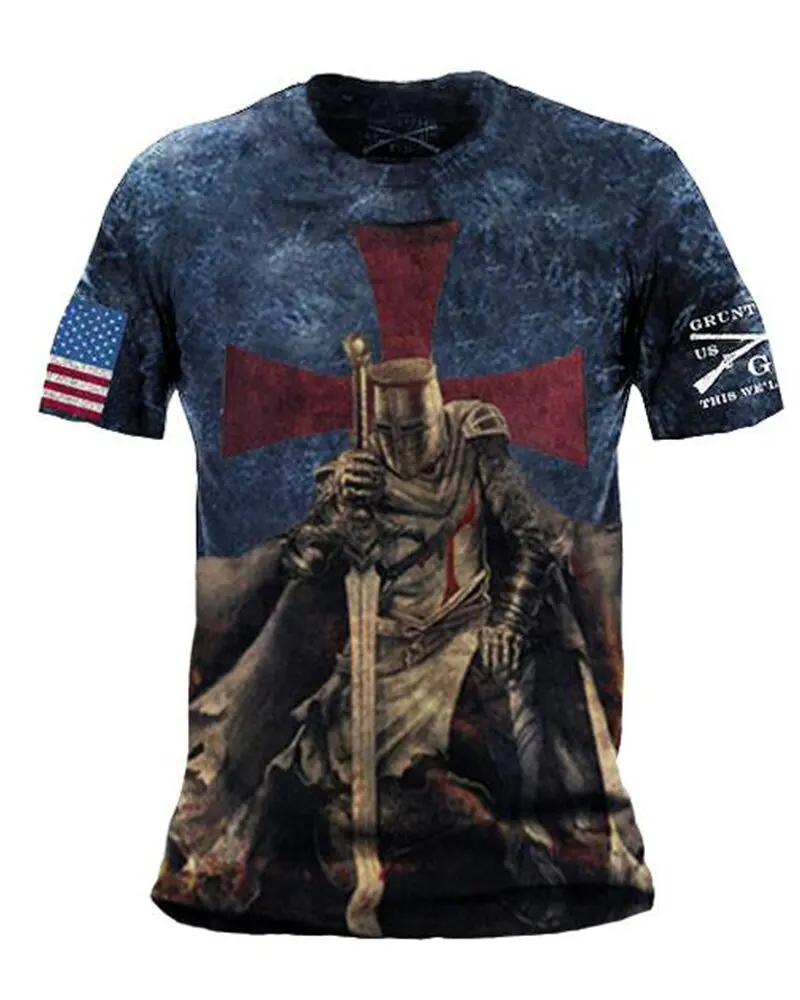 

2021 Templars Armor Warrior 3D T-shirt Summer Men's Fashion Casual Short Sleeve Top Oversized T-shirt