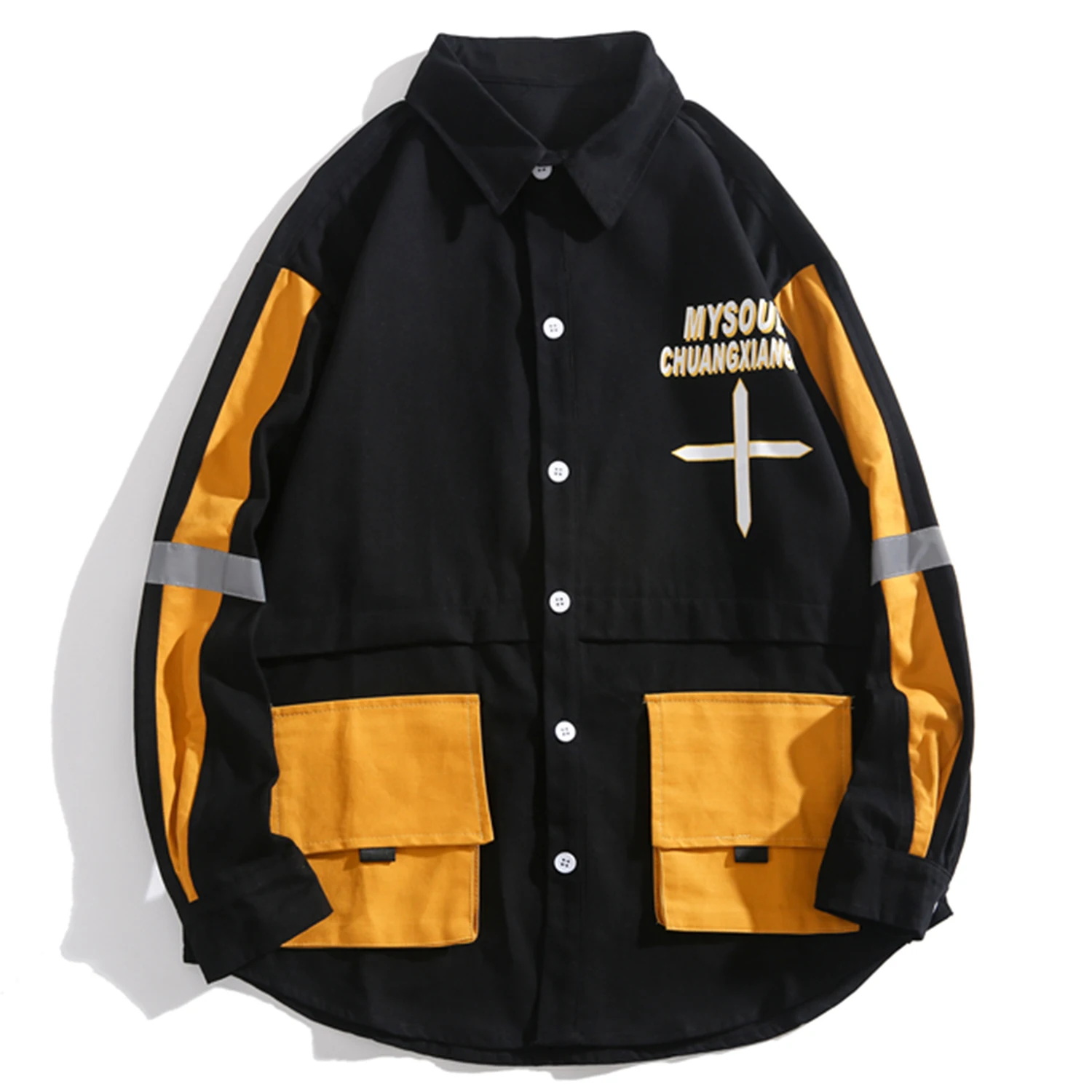 Мужские рубашки с буквенным принтом в стиле хип хоп Повседневная Уличная