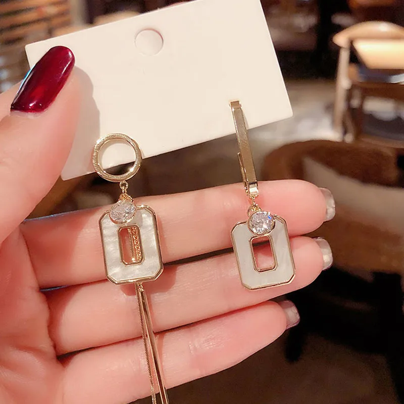 

Design Sense Geometric Elements Asymmetric Tassel Dangle Earrings For Woman Korean Fashion Jewelry Girl‘s Party Unusual Earrings