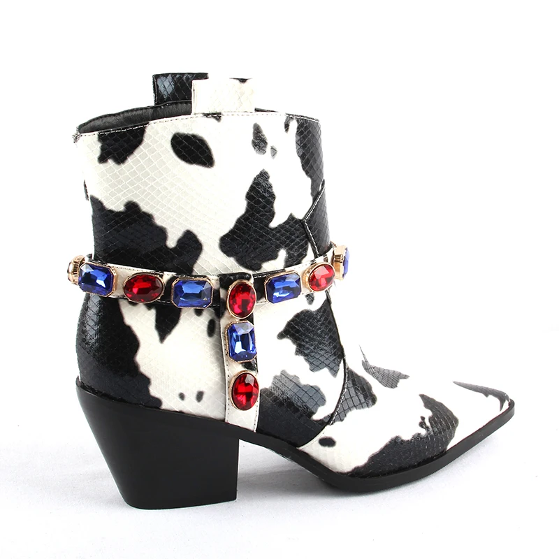 Разноцветные ковбойские ботильоны из искусственной кожи Женские дизайнерские