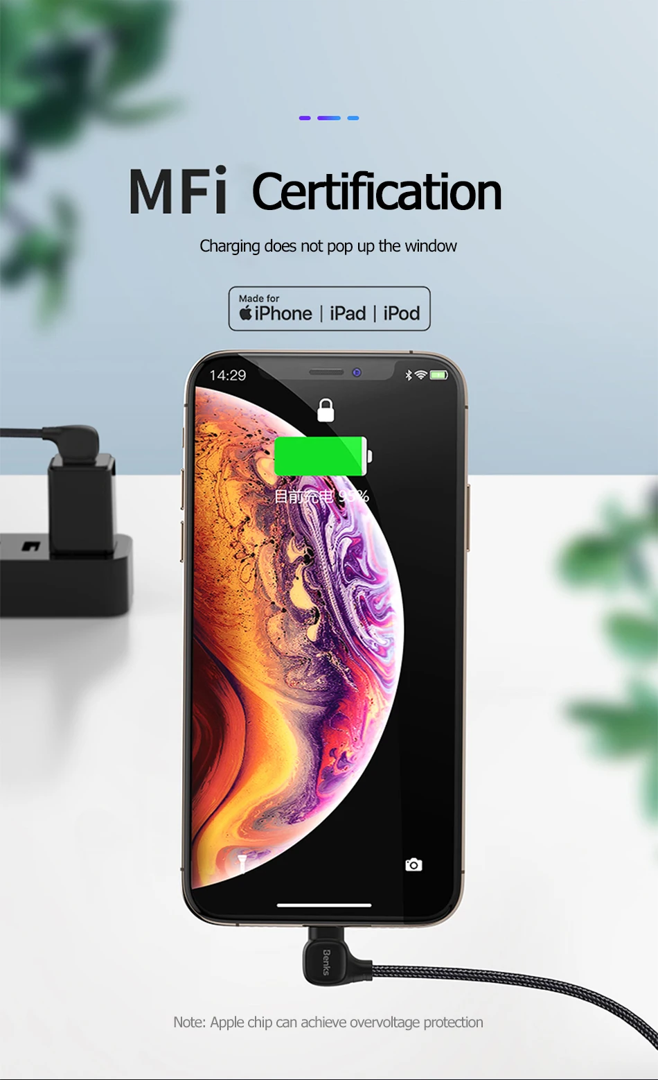 Benks M12 MFi 90 градусов USB кабель для iPhone X XS 11 MAX XR 8 7 6s Plus 5S SE 2.4A освещение Быстрая зарядка кабель для ipad зарядка