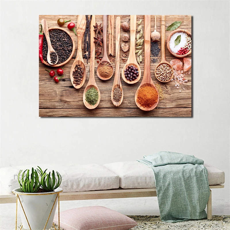 

Food Spoon Grains Spices Vintage Canvas Posters Prints Wall Art Painting Decorative Picture Kitchen Bedroom Home Decor Artwork
