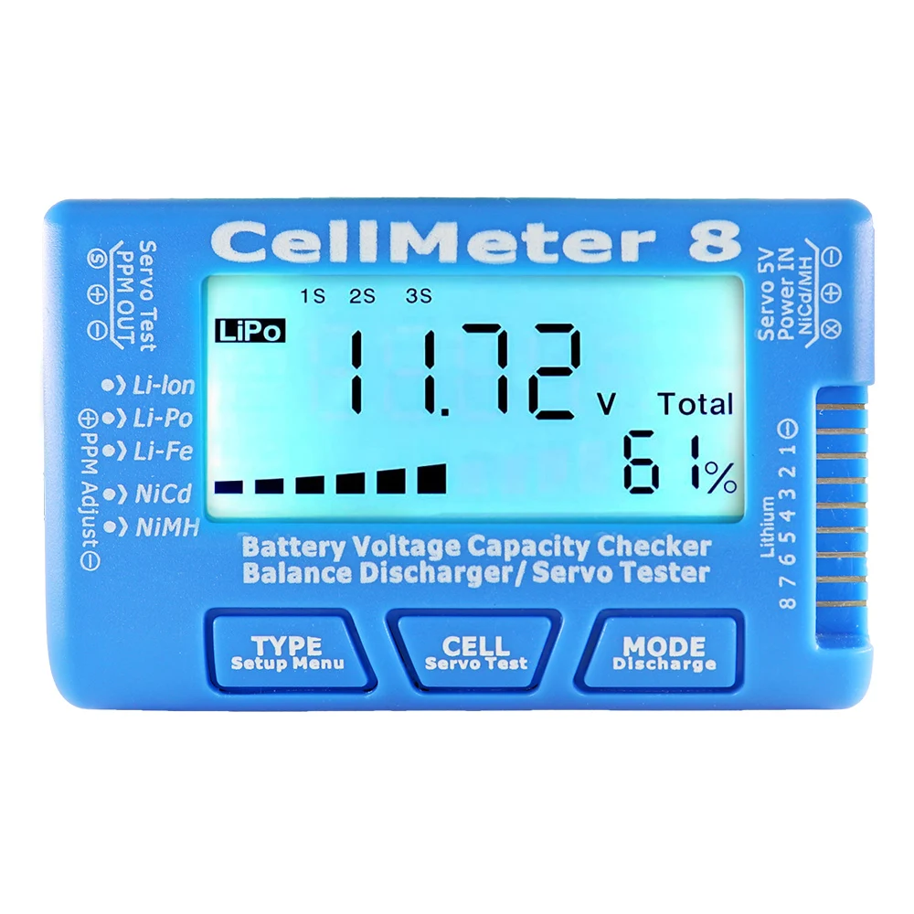 Тестер емкости батареи ЖК-дисплей измеритель Ру CellMeter8 2-8S 4-8S Servo LiPo Li-lon NiMH |