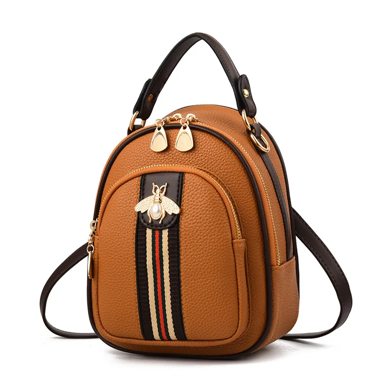 

2020 New Girl's Bag Small Bee Ribbon Hit Color Small Round Bag Student Backpack Pure Women Summer Bag Lovely Girl Backpack