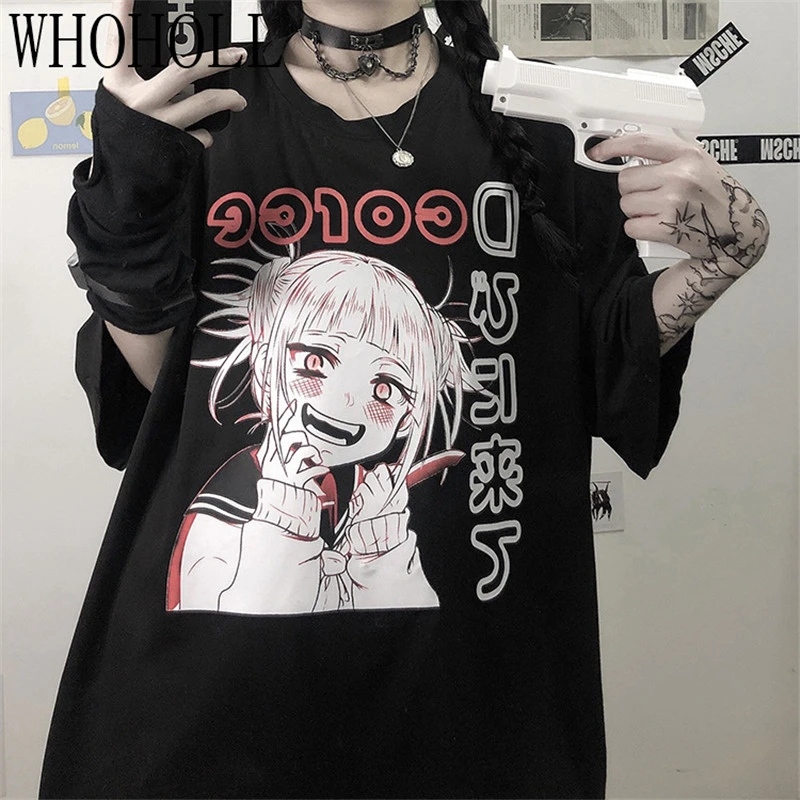 

Pure Cotton Unisex Gothic T-shirts Women Anime Cute cool girl Printing Loose Short-sleeved T-shirt Female Student Top Harajuku
