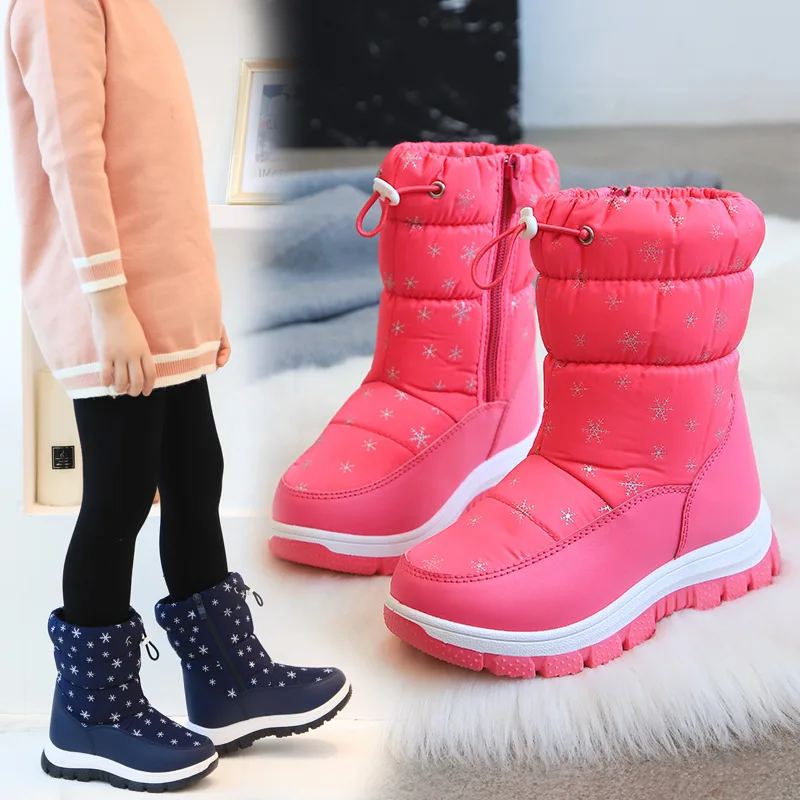 New Snow Boots Shoes For Children's Warm Waterproof Girls Snow boots Boys Thicken Plush Winter TPR Sole Boots For Children enlarge