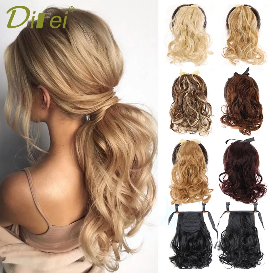 

DIFEI Synthetic Short Ponytail Hair Extension Curly Hair Natural Black Small Pony Tail Fakehair Heat Resistant Woman Hairpiece