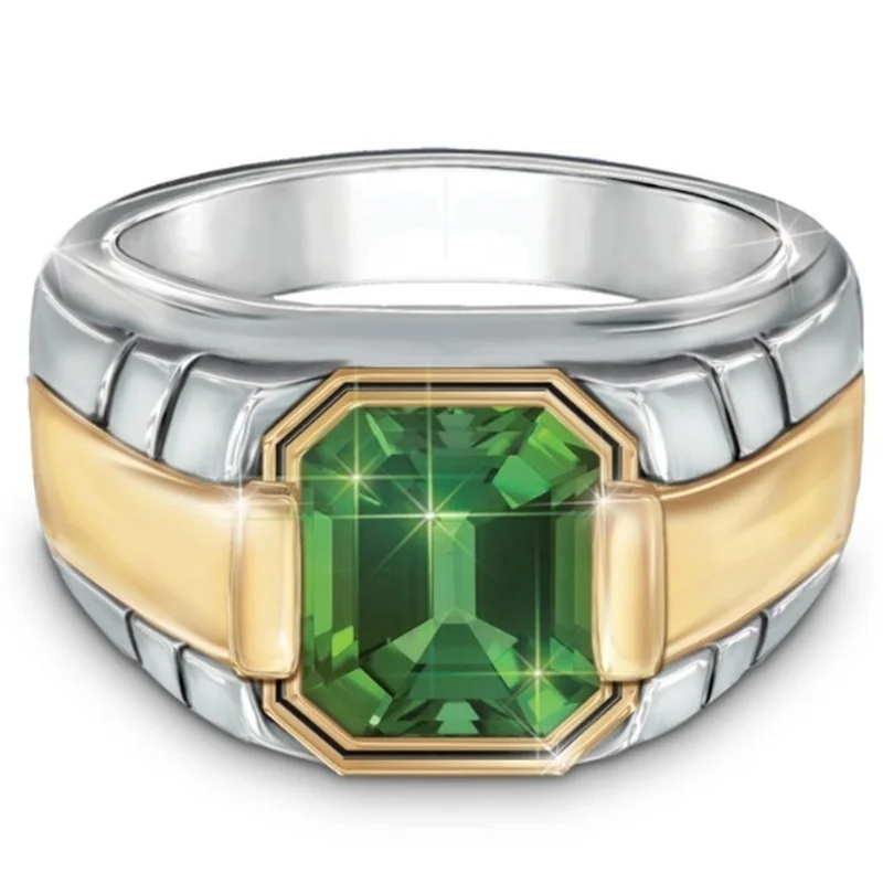 

New trend line creative watch green zircon ring fashion men's high-end temperament jewelry banquet jewelry holiday gifts