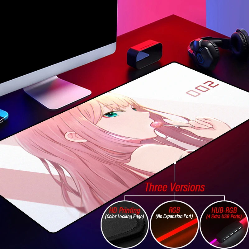 

Милый светящийся коврик для мыши ZERO TWO RGB, Дарлинг в FRANXX, мультфильм «сделай сам», пользовательский игровой Настольный коврик для студентов с...