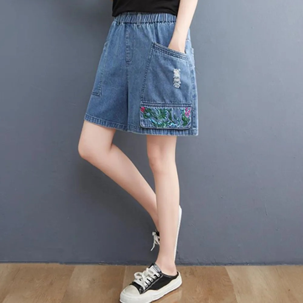Fashion Denim Shorts Women High Waist Summer Pants Loose Wide Leg Jeans | Женская одежда