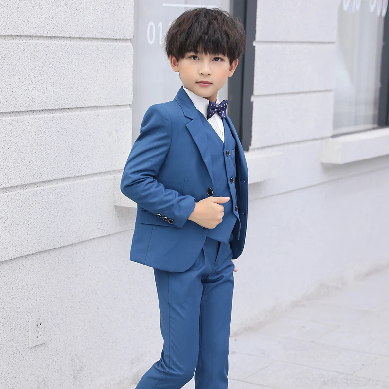

Mikarause 5pcs Kids Blue Suits for Boy Child Wedding Suit Single Breasted Jacket For Boy Suits Tuxedos Boys Blazer