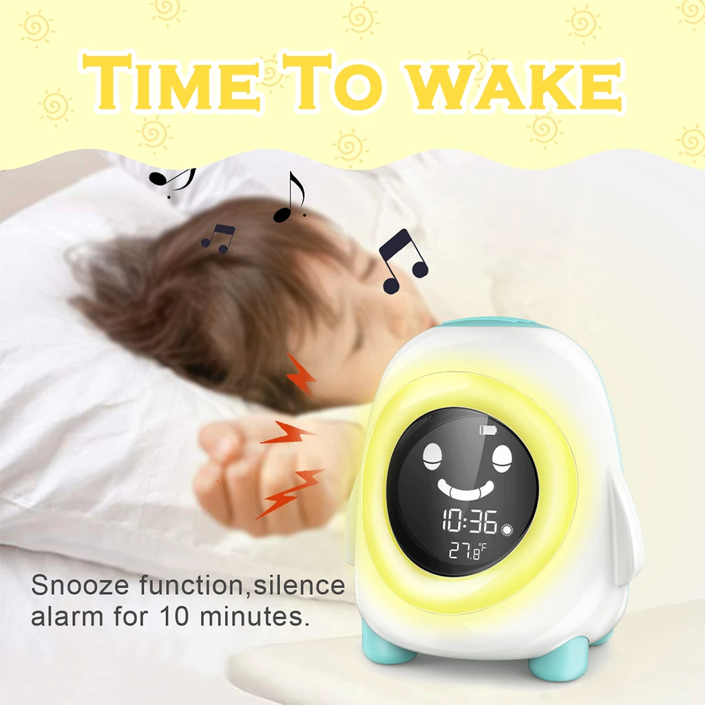 

Digital Kids Alarm Clock Children Sleep Trainer LED Bedside Alarm Clock with Nightlight Nap Timer Temperature Snooze 12/24Hr