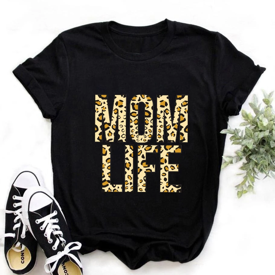 

Mom Life Leopard Print Adolescent Tees Popular Trip Pure Cotton Hot Sale Tees Girlfriend Ladies Cute Fasther's Day Black Tops