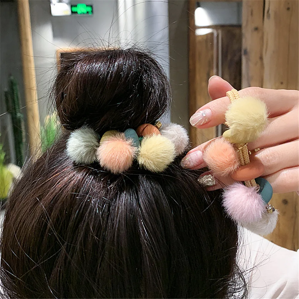 Милые эластичные резинки для волос с плюшевыми шариками эластичная резинка