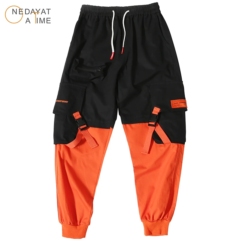 Мужские штаны в стиле хип хоп мужские шаровары пэчворк брюки карго с лентами