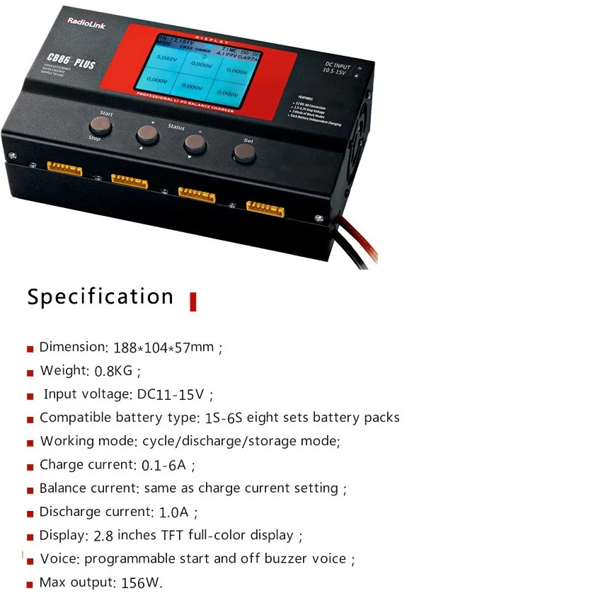 

Зарядное устройство Radiolink CB86 Plus для 8 Литий-полимерных аккумуляторов 2-6S