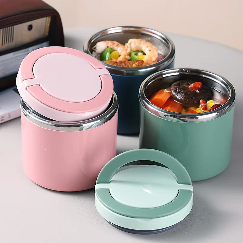 

Stainless Steel Breakfast Cup With Handle Thermal Soup Bowl Tea Mug Portable Lunch Bento Box Food Sealed Leakproof Container
