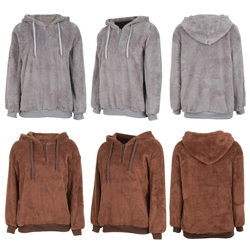 

Women Hoodies Hoody Collar Long Sleeve Zipper Sweatshirt Loose Warm Winter Solid Color Autumn Sweatshirt Plus Size M-4XL