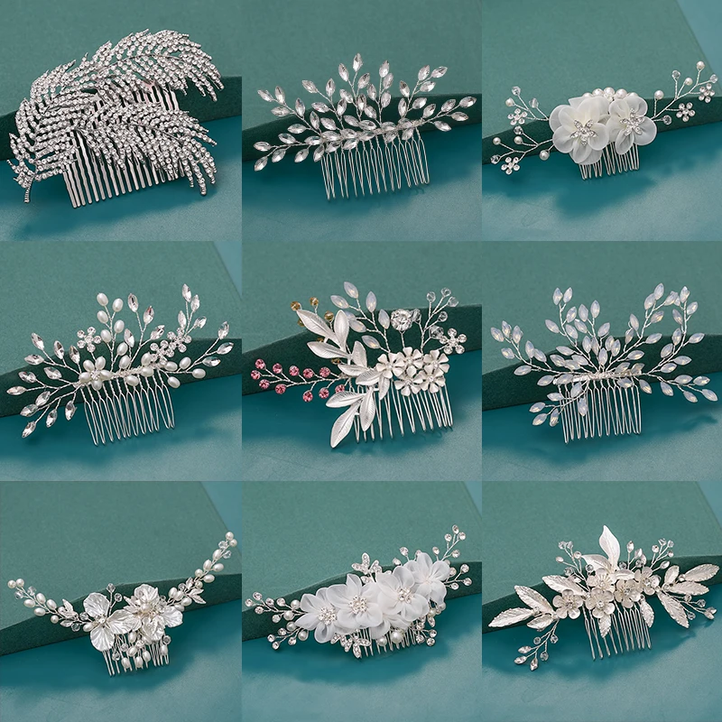 

Bride Hair Combs Hair Accessories Wedding Bridal Headpiece Silver Color Handmade Crystal Pearl Wedding Ornaments Hair Jewelry