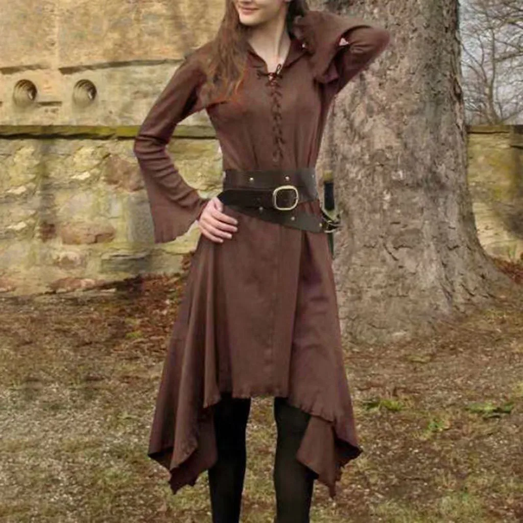 Эстетическое женское платье с поясом в готическом стиле длинным рукавом на