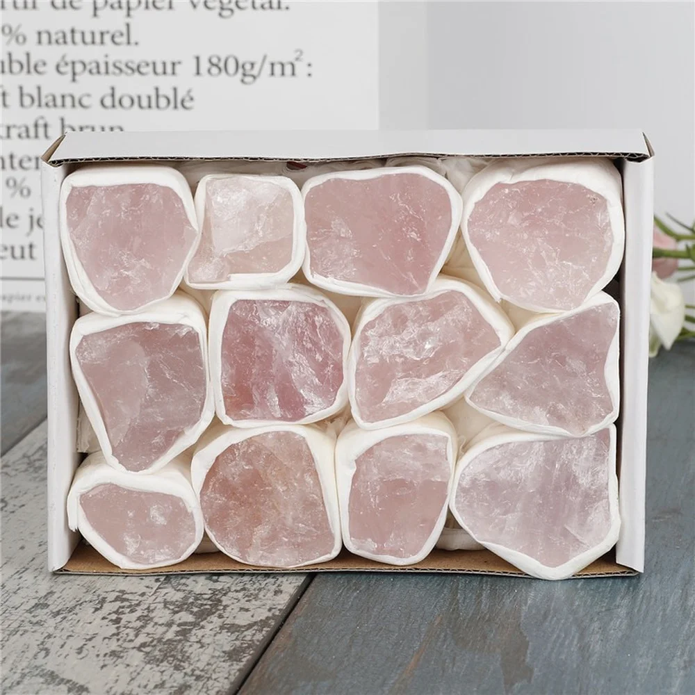 

1Box Natural Rose Quartz Raw Stones Healing Rough Minerals Pink Crystal Big Size Specimen Gemstone Collection Box for Home Decor