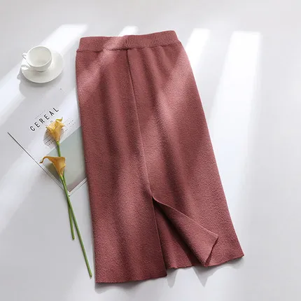 Skirts Womens Autumn Knitting Cotton Women Korean Skirt Straight Knit Long High Waist Bodycon Winter Split OL |