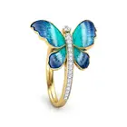 Изысканное и красочное женское кольцо с синей бабочкой из эпоксидной смолы кольцо с натуральным белым сапфиром Женское Обручальное кольцо подарок