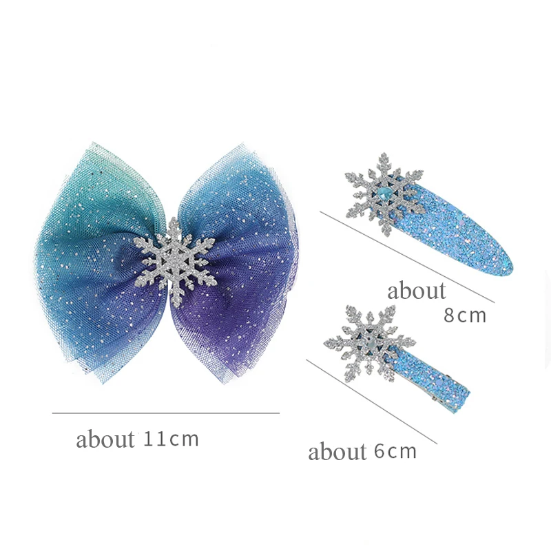 Детские Мультяшные волосы аксессуары синий бант блесток шпилька Снежинка
