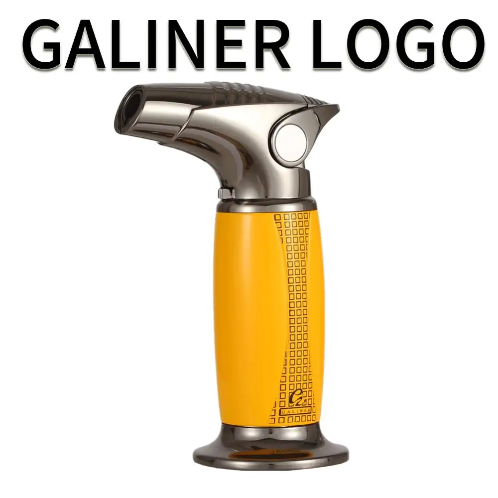 GALINER, роскошный Настольный фонарь, зажигалки, ветрозащитный бутан, газ, струя, красное пламя, огонь, сигарета, зажигалка W/Подарочная коробка для сигары COHIBA - Цвет: Бежевый