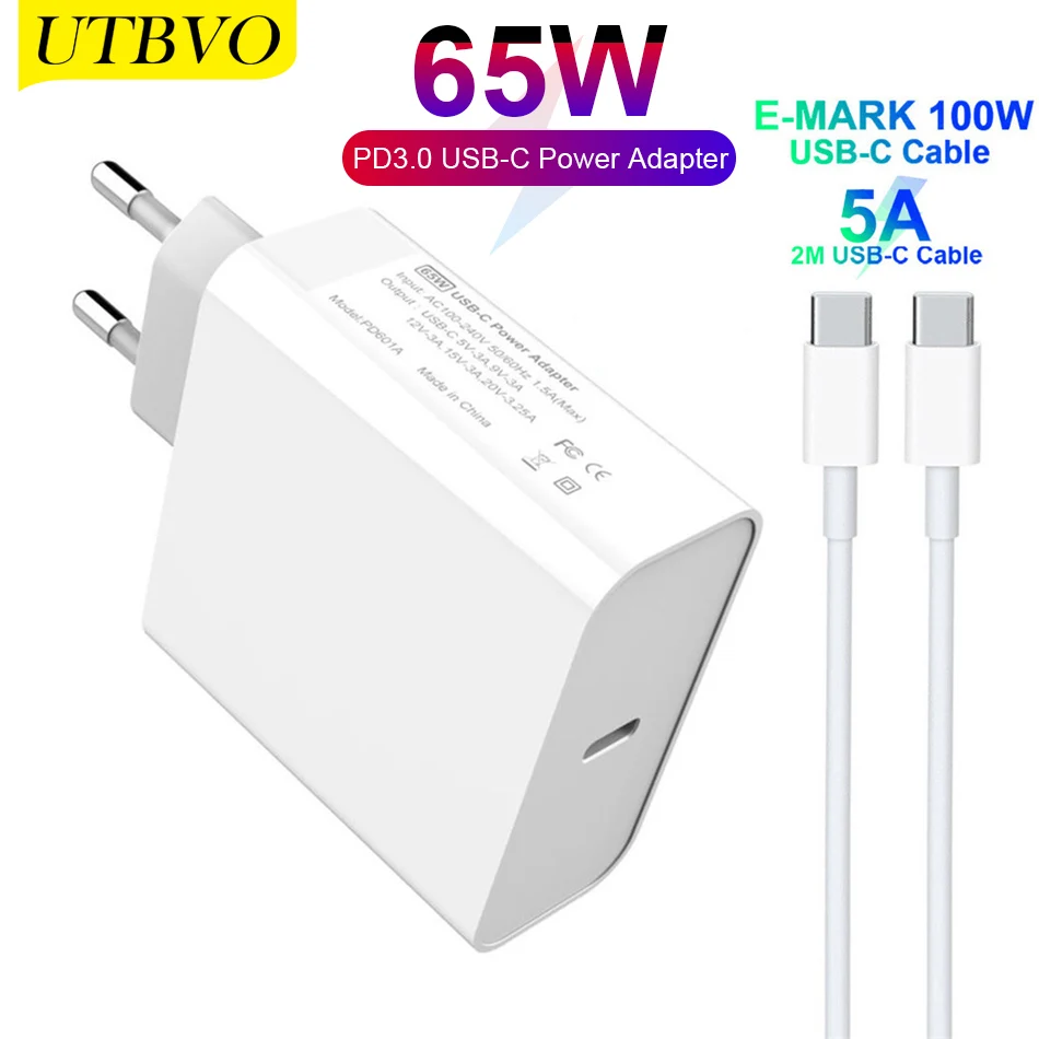 Адаптер питания UTBVO 65 Вт USB C быстрая зарядка PD 3 0 настенное зарядное устройство