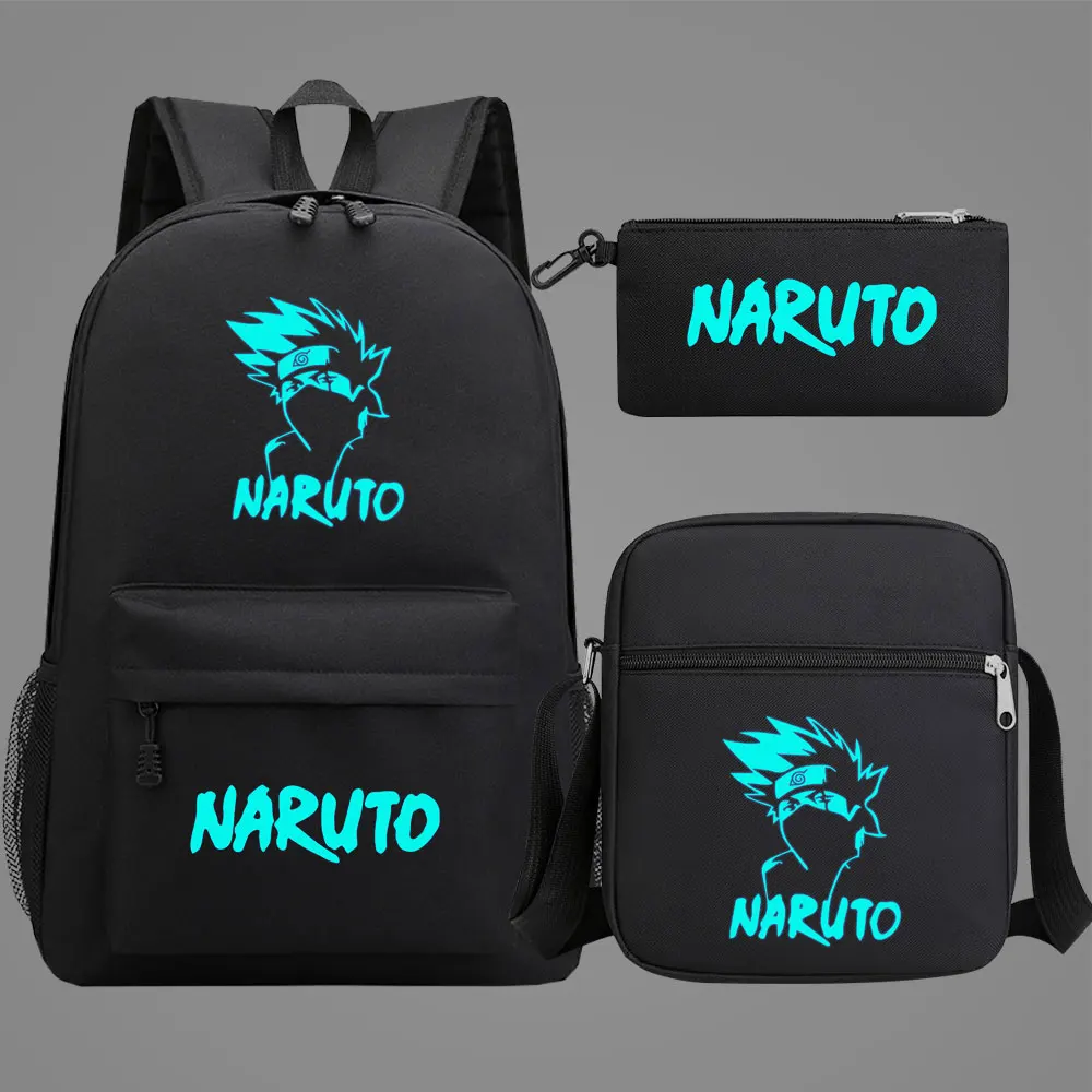 

New Luminous Anime Kakashi Sasuke Boy Girl Kids School Book Bags Travel Backpack Shoulder Bag Pen Bag Three Sets For Men Women