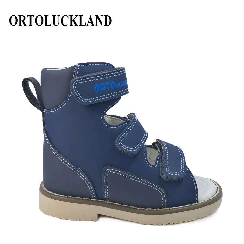Ortoluckland новые детские сандалии для мальчиков ортопедические Нубуковые кожаные туфли детские синие черные повседневные корректирующие плоские туфли для детей