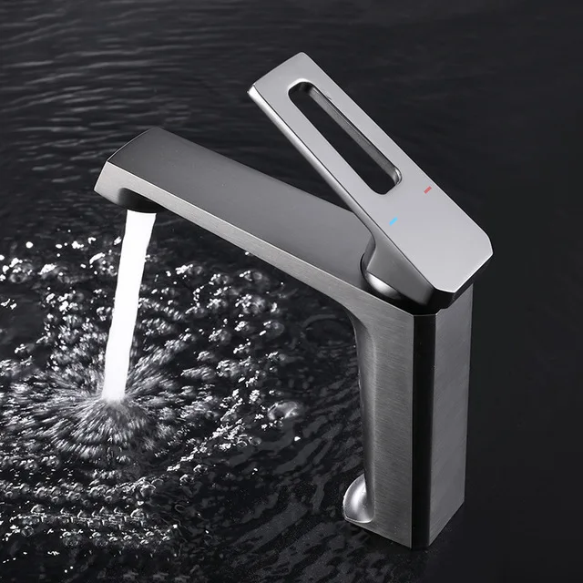 

Fashion Design Brass Bathroom sink faucet Single hole Cold hot water Basin mixer Tap High Quality copper Bath Tap,Gun Grey