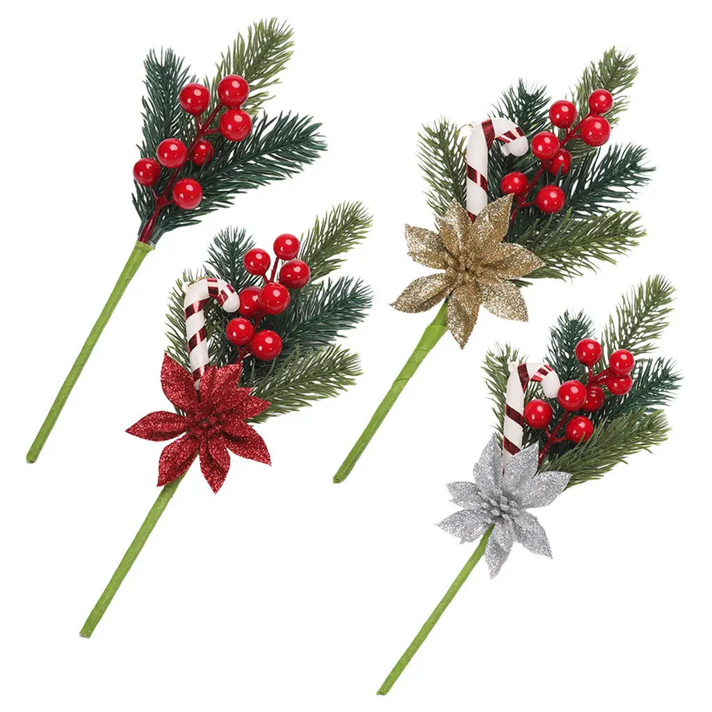 

Artificial Simulation Christmas Berries Twig Pine Needles Branches Picks for DIY Wreath Garland Crafts Decorations