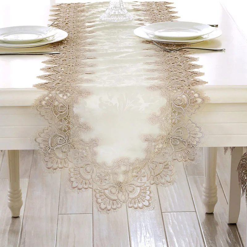 

Luxury European Elegant Lace Table Runner Natural Decor Wedding Home Table Decoration Accessories Cream White Party Tablecloth