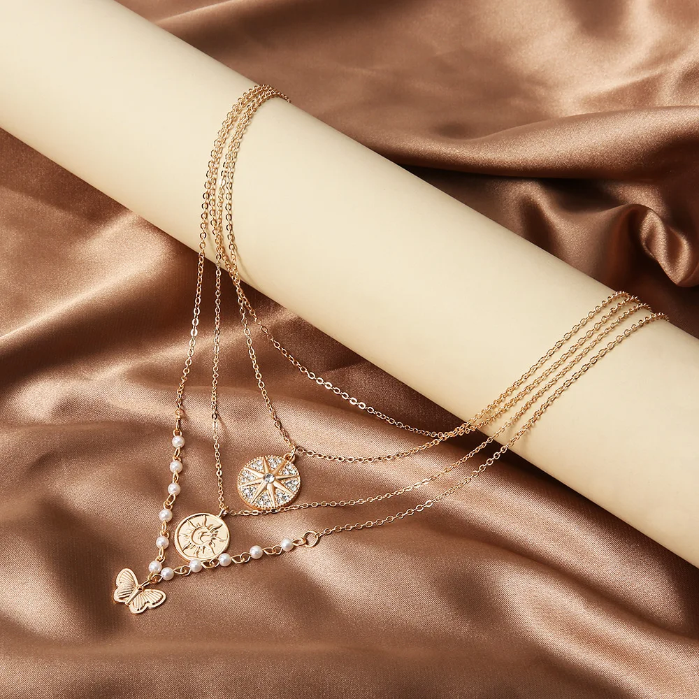 Многослойное ожерелье в богемном стиле с подвеской виде бабочки для женщин и