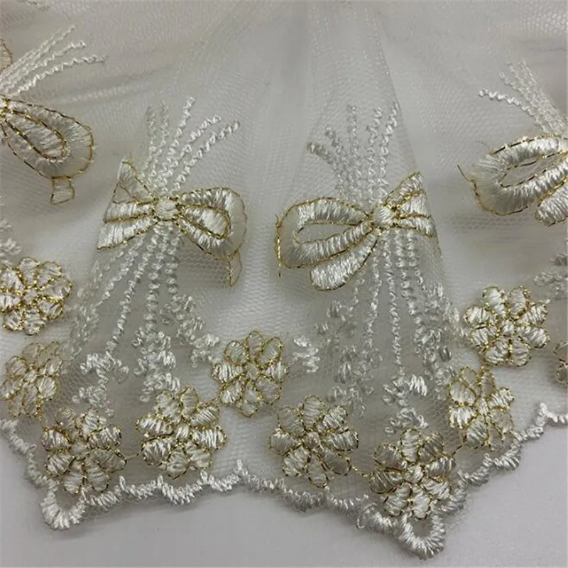 2Yds 12 см Тюль цвета слоновой кости ткань с золотой нитью для вышивки Венецианская