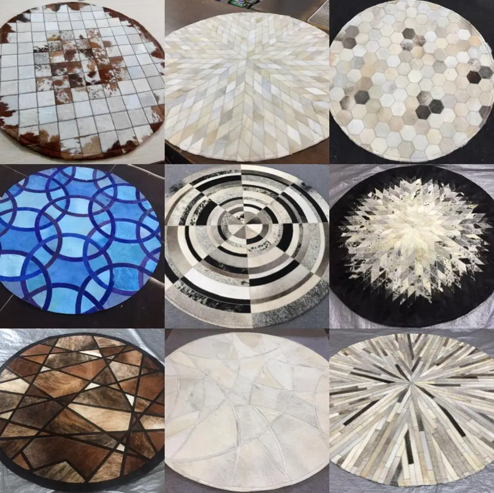 Лоскутный круглый коврик из воловьей кожи коврики натурального воловьего