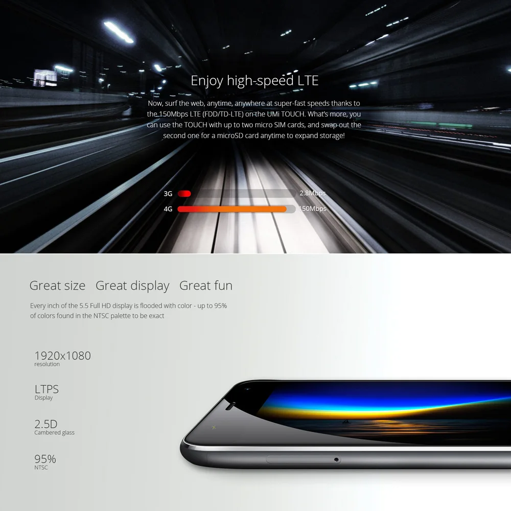 UMIDIGI сенсорный 4G смартфон 5," 2.5D 1920*1080 Android 6 3 Гб 16 Гб 5 Мп+ 13 МП Две камеры отпечатков пальцев OTG двухчастотный WiFi