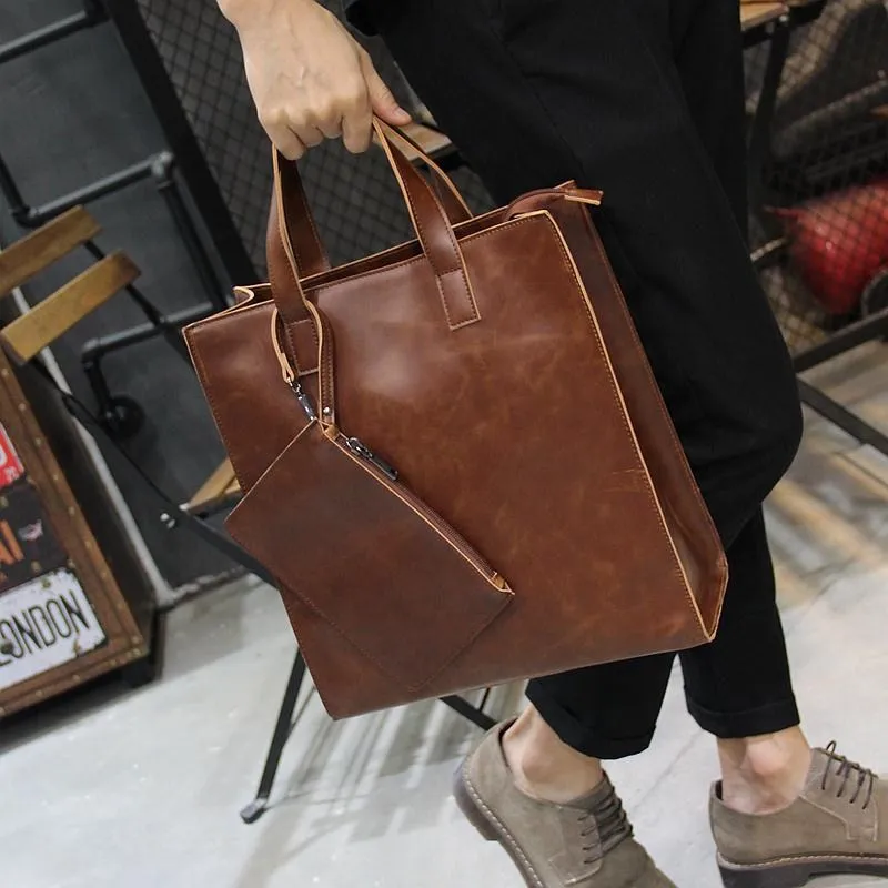 2022 vintage mens briefcase business office bags crazy horse leather handbag new computer laptop bag casual maletin mujer free global shipping