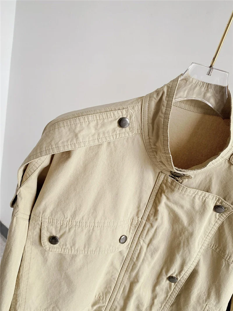 

2021 Cool stand collar button cotton casual jacket wild short flying baseball uniform khaki short coats