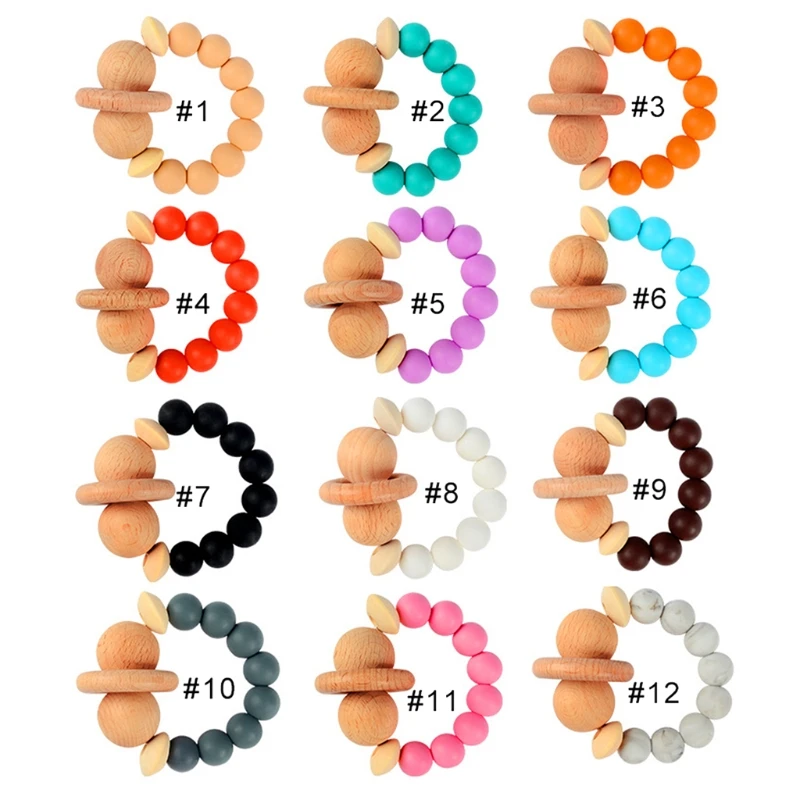 

1Pc Wooden Beads Bracelet Silicone Beads Teether Nursing Teething Toys BPA Free Wooden Silicone Bracelet DIY Baby Teether