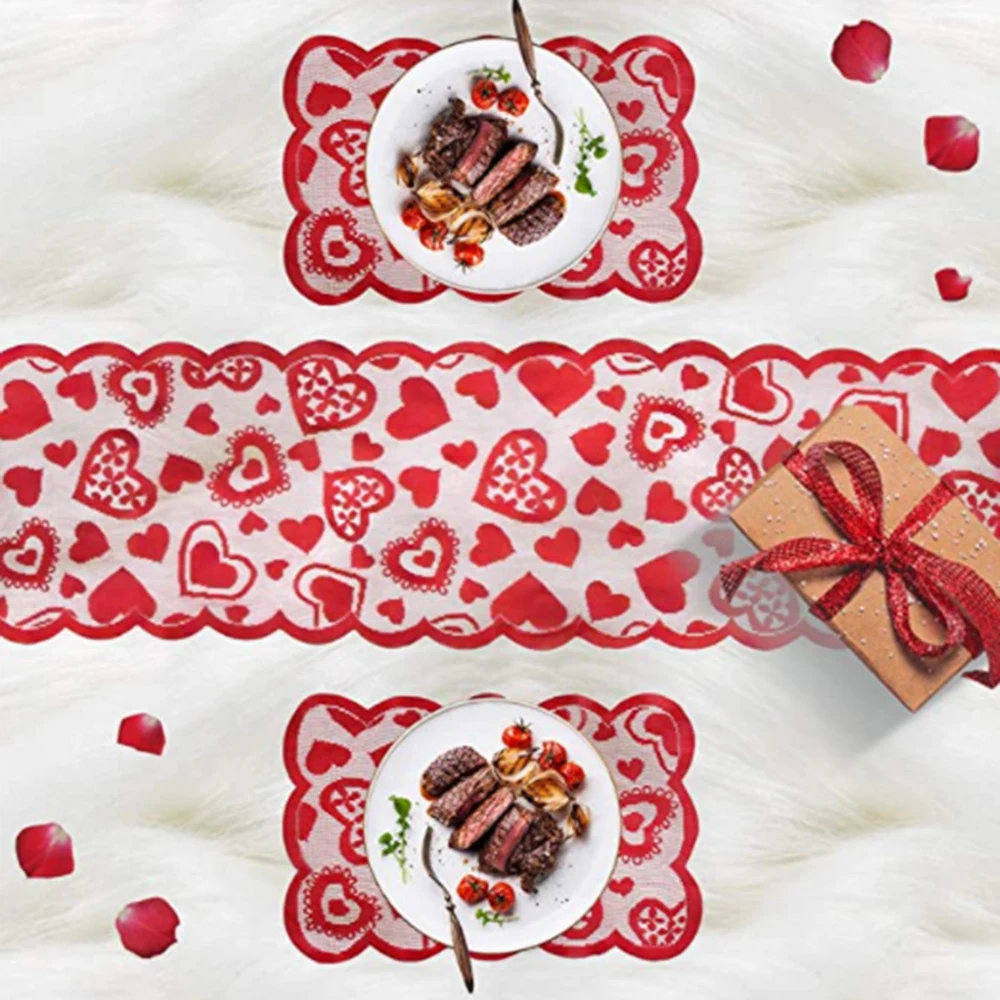 

Настольная дорожка для Дня Святого Валентина, декоративное красное кружево, подарок на свадьбу, вечеринку, День Святого Валентина, дома, 33x18,...
