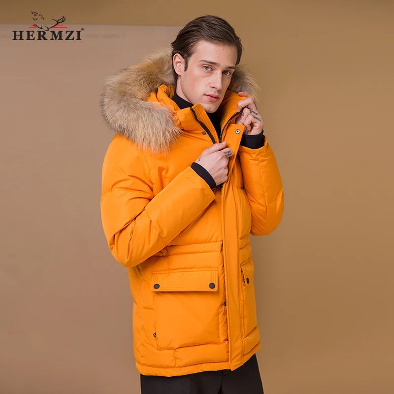 HERMZI 2020 Мужское Зимнее Пальто Зимняя Куртка Мужская Теплая Синтепон Аляска Парка