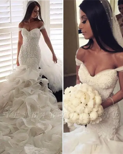 New Arrivals Bride Dresses Glamorous Long Mermaid Wedding Dresses Off-the-Shoulder Ruffles Train Vestido De Novia Sirena